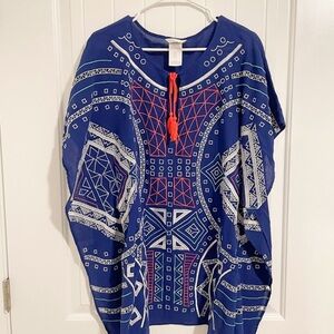 Trina Turk Blue & Orange Embroidered Swim Cover Up Size Medium